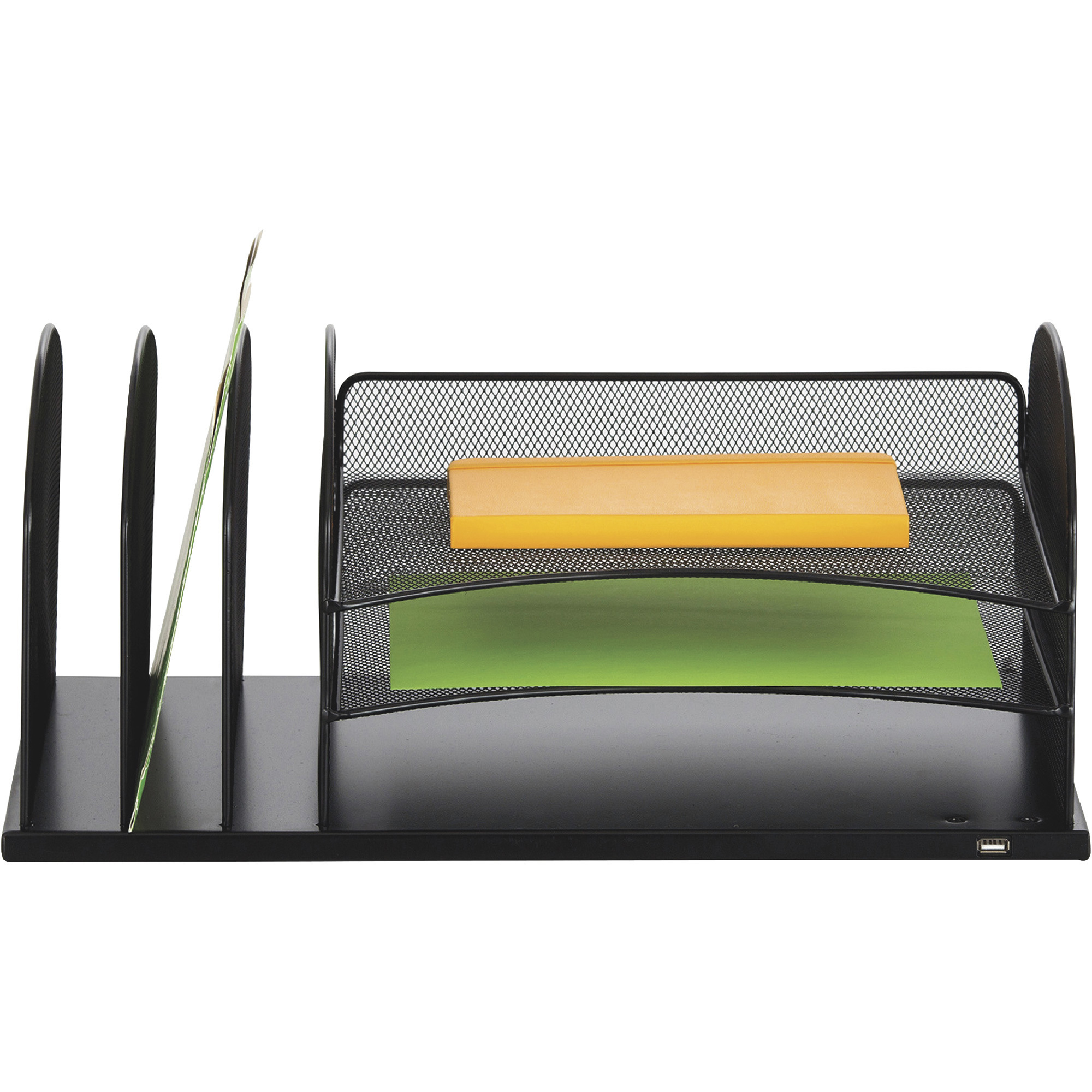 Safco Powered Onyx Desktop Organizer with 3 Horizontal Sections/3 Upright Sections, Black, Model# 3231BL